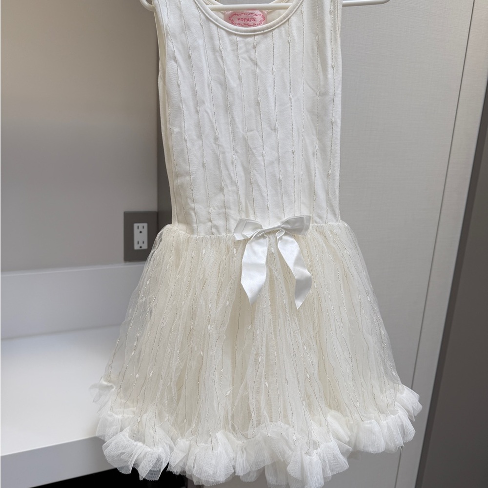 Popatu White Sleeveless Dress with Bow